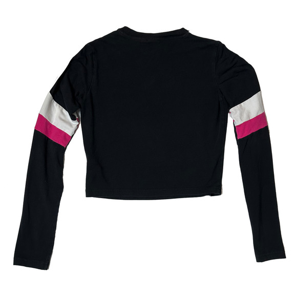 Adidas Long Sleeve Black Crop Top with White & Pink Stripes size Medium - Picture 2 of 3